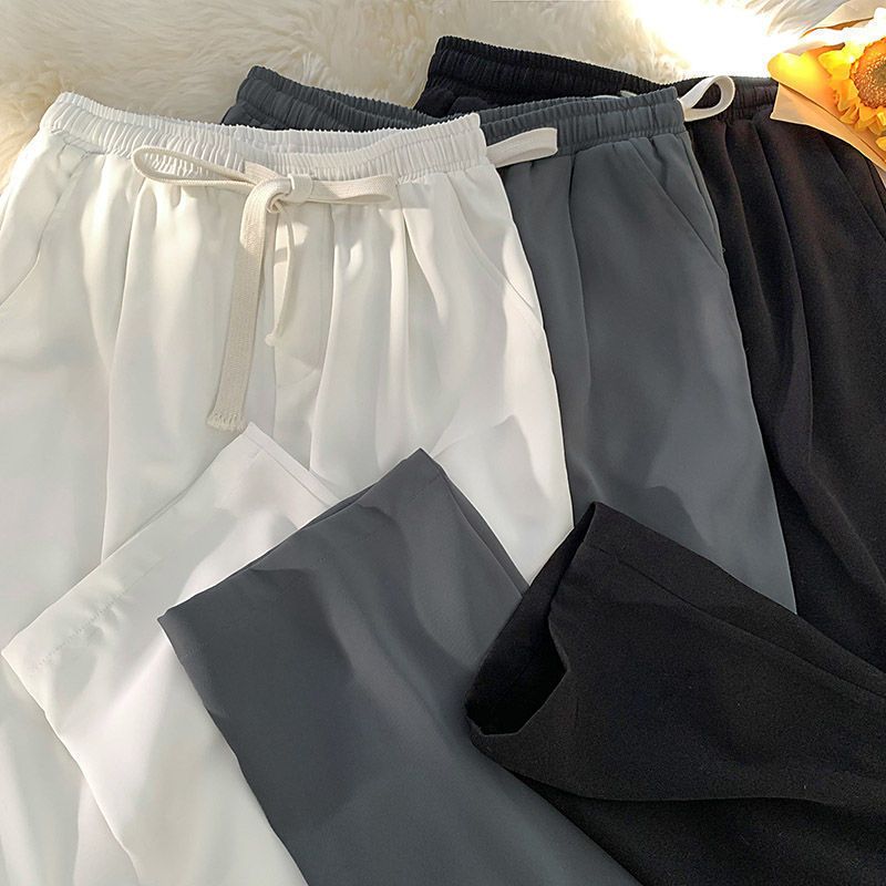 Straight pants men's summer thin new trend loose and versatile high street men's and women's ice silk trousers casual wide-leg sweatpants