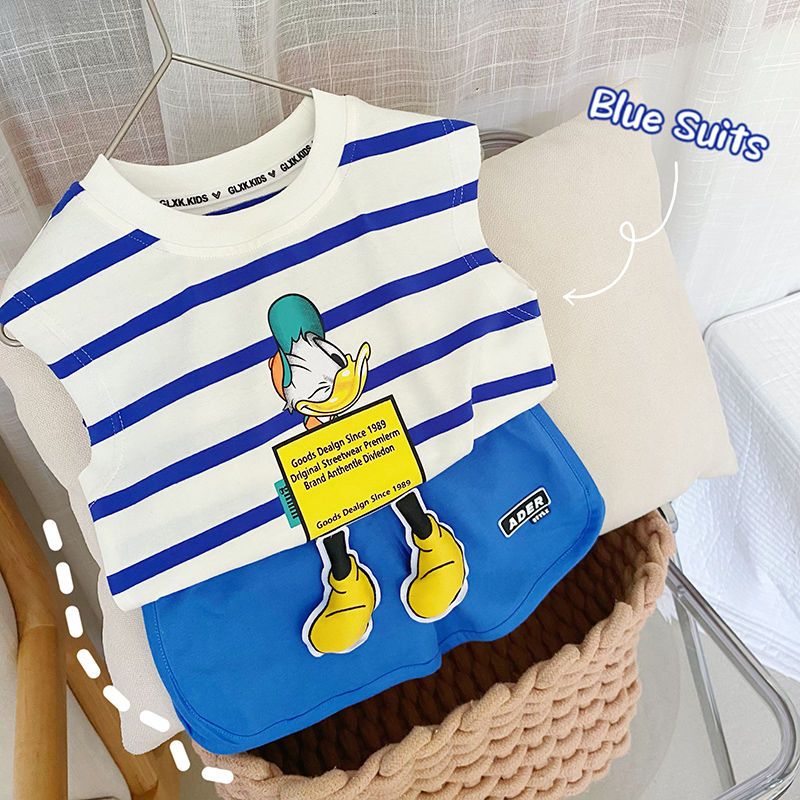100% cotton baby boys and children 2022 summer new Korean version of heavy industry tie-dye sleeveless vest T-shirt top