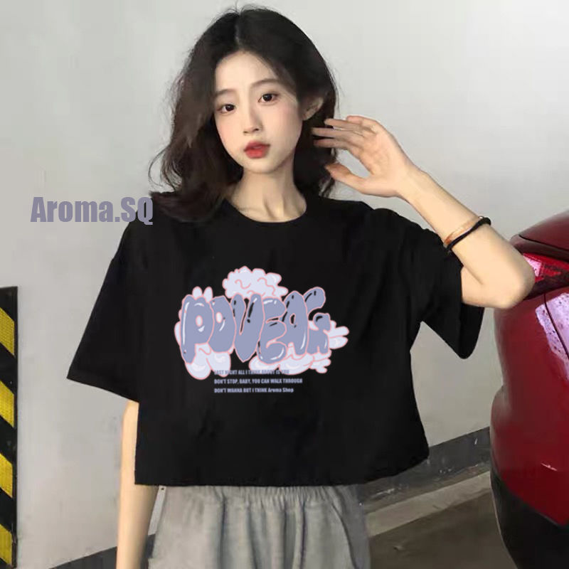 100% can't afford the ball short T-shirt female American hot girl high waist short-sleeved summer new ins all-match top tide student