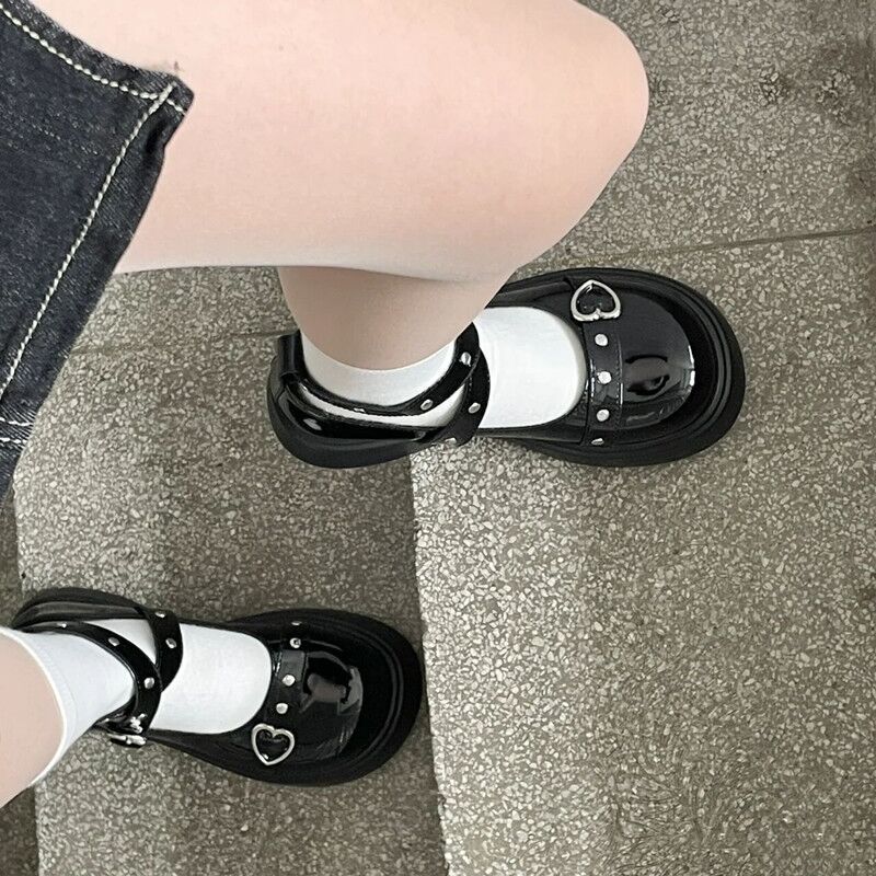 Mary Jane shoes 2022 summer new Japanese jk muffin thick bottom one word buckle love Lolita big head small leather shoes women
