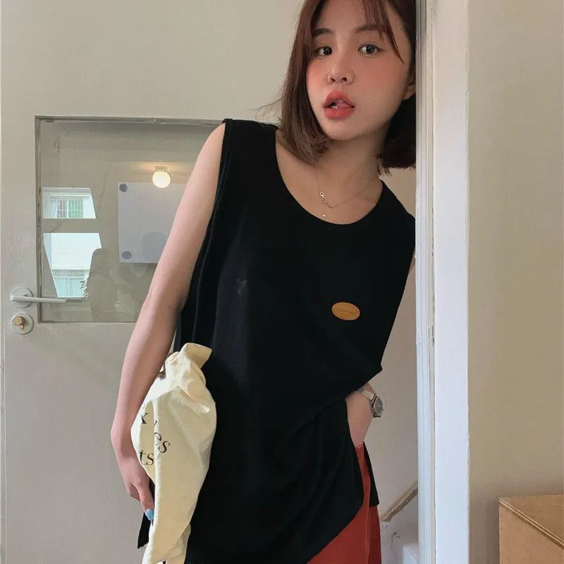 American retro sleeveless vest sling women's summer outerwear loose and thin inner T-shirt student sports top tide