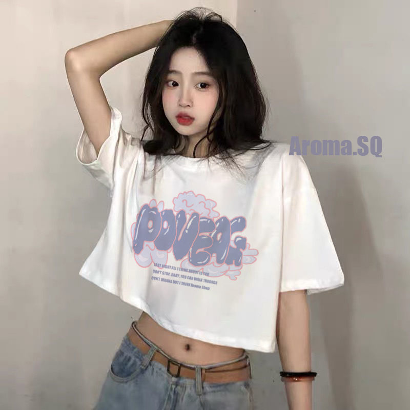 100% can't afford the ball short T-shirt female American hot girl high waist short-sleeved summer new ins all-match top tide student