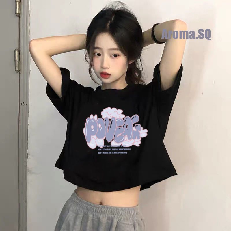 100% can't afford the ball short T-shirt female American hot girl high waist short-sleeved summer new ins all-match top tide student