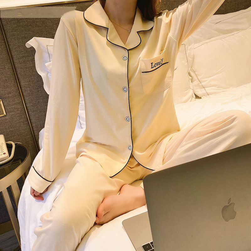 高檔睡衣女春秋季長款韓版繡花時尚寬鬆ins風學生家居服兩件套裝