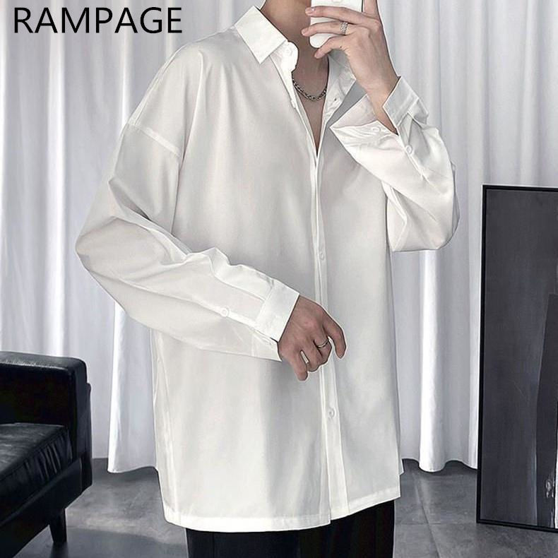Rampage黑色衬衫男长袖韩版男士外套休闲男士垂坠感白衬衣男宽松