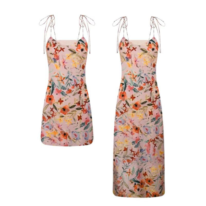 OUKABUYI floral dress women's summer new French suspender skirt adjustable chic niche ins wind skirt