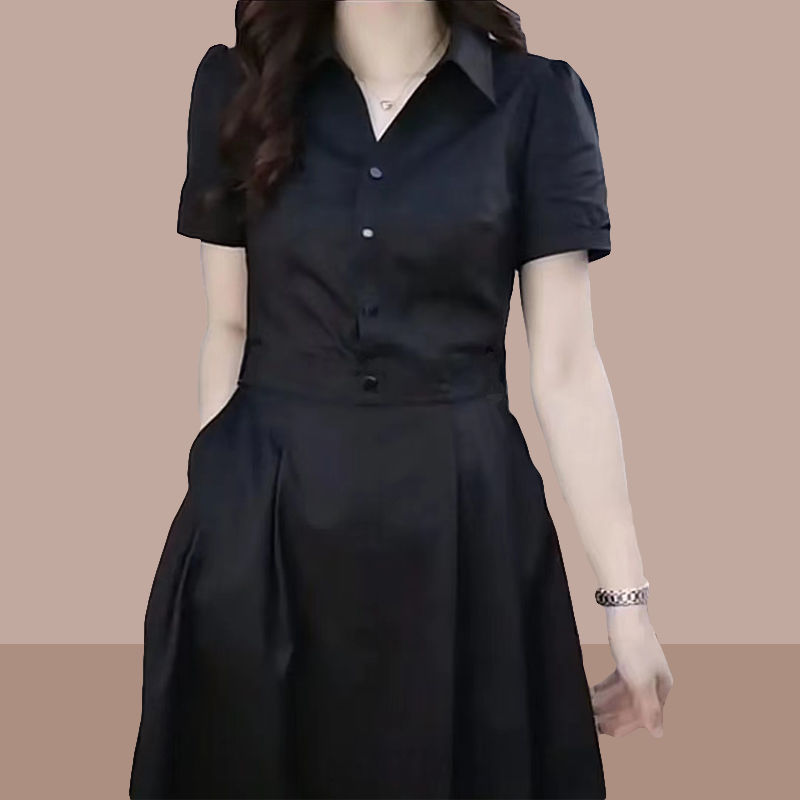 2023 summer new plus-size dress femininity retro Korean women's clothing age-reducing and thin solid-color a-line skirt tide