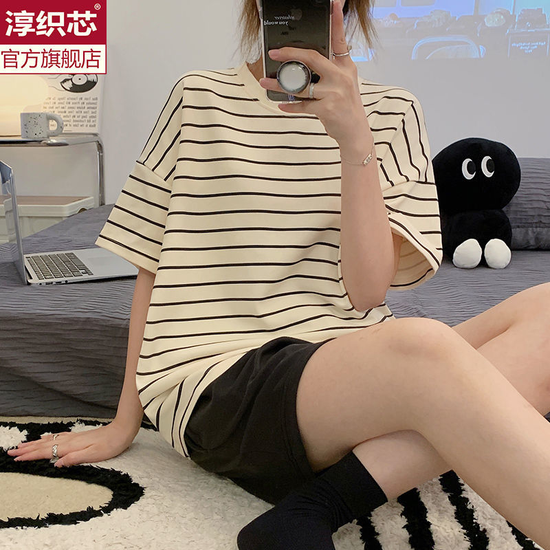 條紋睡衣女夏季短袖純棉2022年新款日系小香風女士全棉夏天家居服
