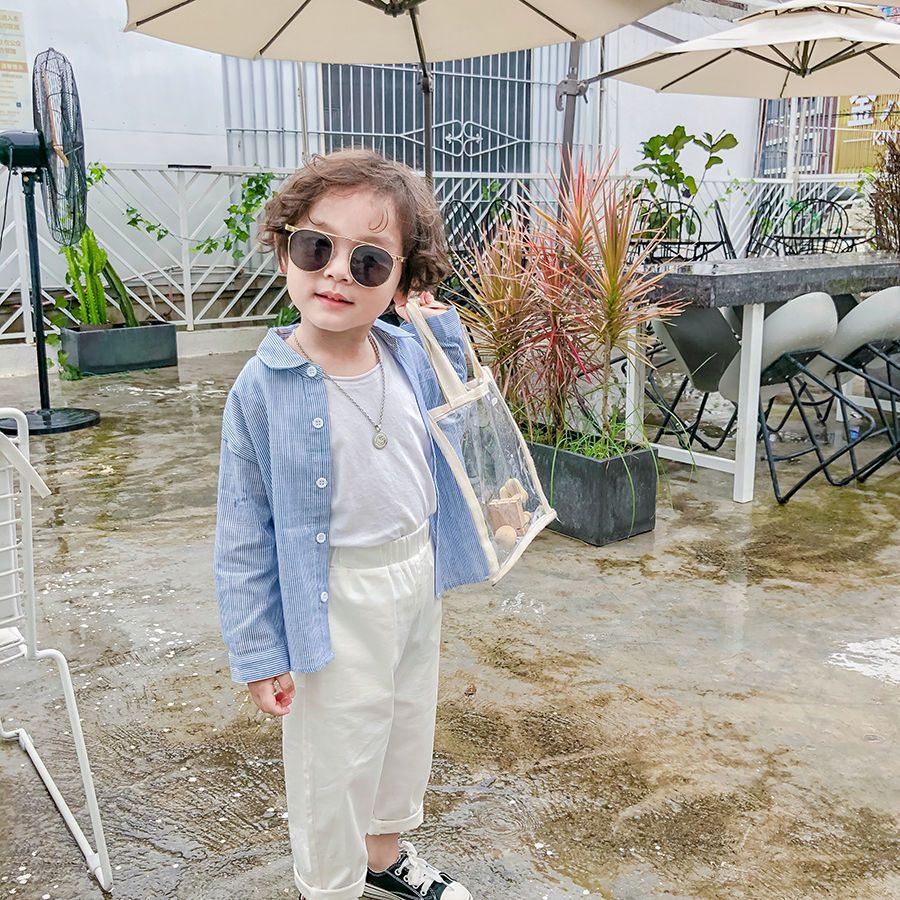 Spring and autumn new children's white shirt boy baby long-sleeved striped shirt children's foreign style top