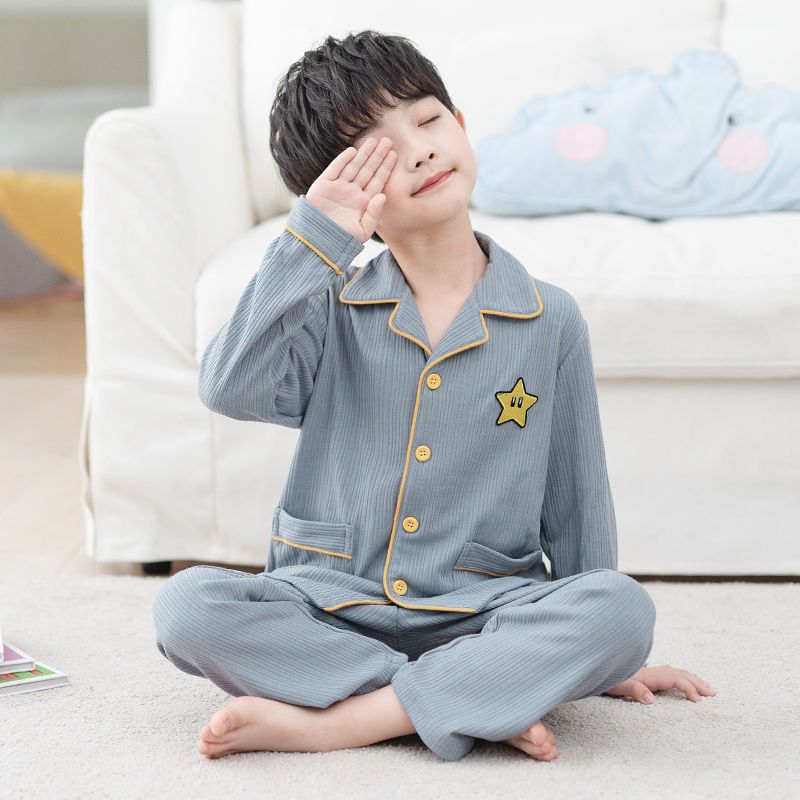 儿童睡衣男童夏季纯棉短袖长裤夏天男孩中大童全棉薄款空调家居服