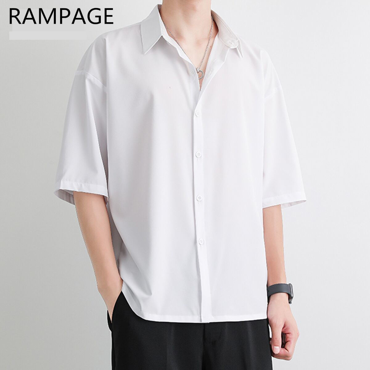 Rampage advanced drape ice silk shirt men's summer thin section business ruffian handsome design short-sleeved shirt jacket