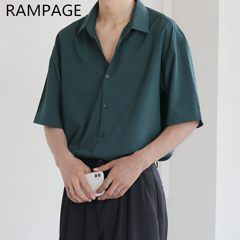 Rampage advanced drape ice silk shirt men's summer thin section business ruffian handsome design short-sleeved shirt jacket