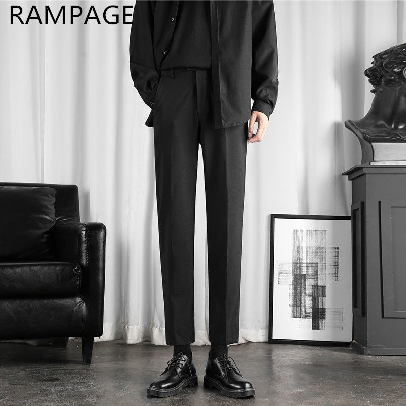 Rampage小西裤男九分韩版潮流垂感修身冰丝休闲男士直筒西装裤子