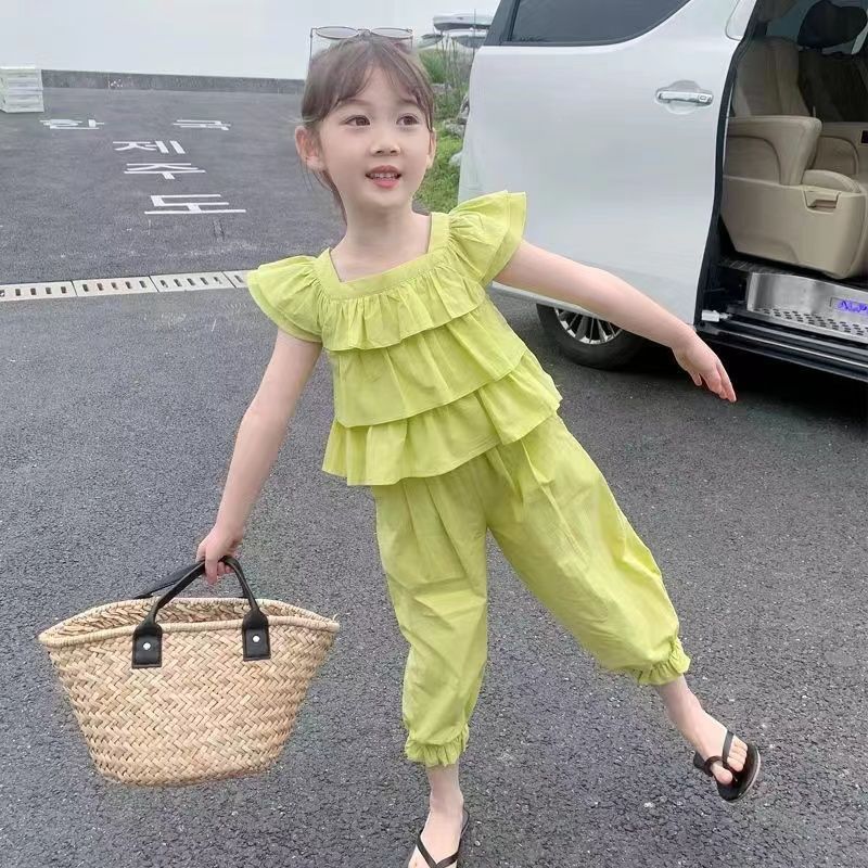 女童甜美套裝2022夏裝新款兒童洋氣時髦寶寶夏季網紅短袖兩件套裝
