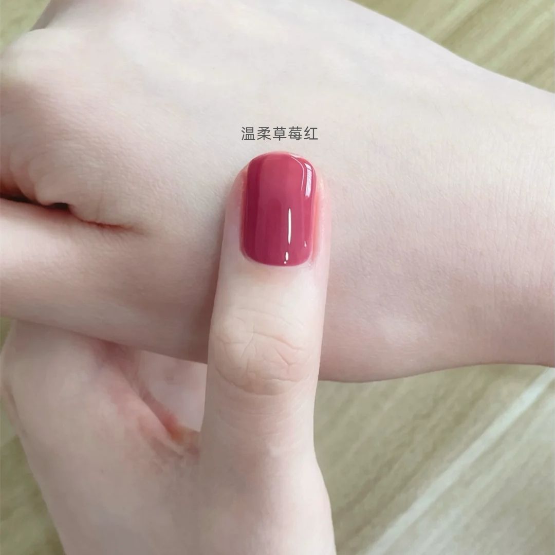 夏日溫柔顯白草莓紅色指甲油不可撕剝持久不掉色防水快干無毒裸色