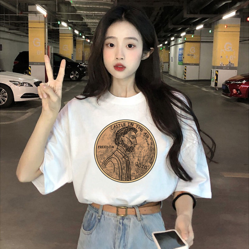 印花打底衫短袖上衣2023年夏季新款寬鬆女裝設計感小眾白色t恤潮