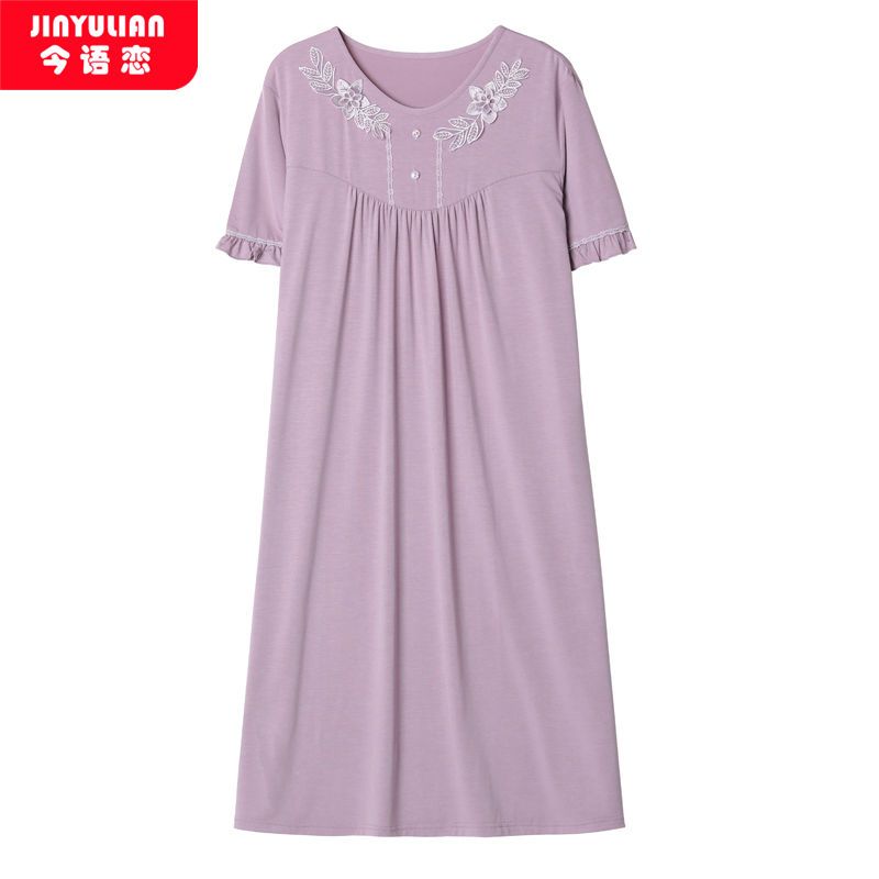 Modal nightdress women's summer cotton maternity mid-length dress middle-aged and elderly mother plus size pajamas can be worn outside