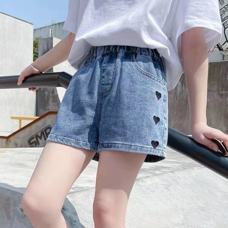 Girls denim shorts summer thin foreign style hakama girls all-match summer dress skirt pants big boy summer children's pants