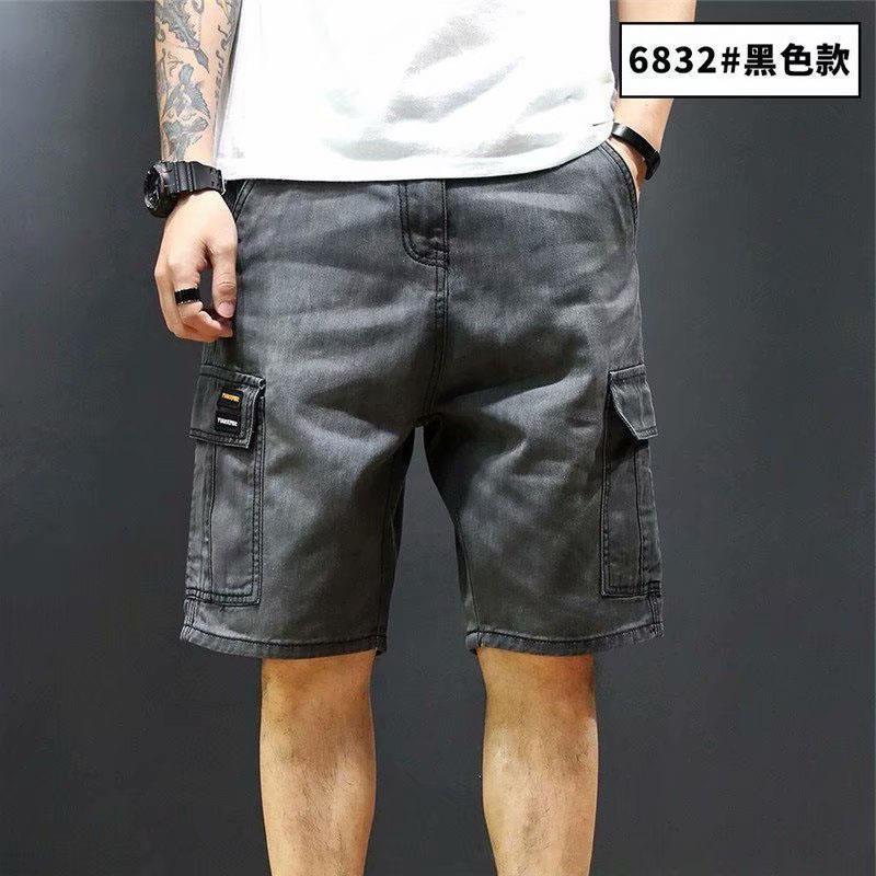 Denim shorts men's summer Hong Kong style self-cultivation simple all-match tooling five-point pants casual trendy brand handsome straight breeches