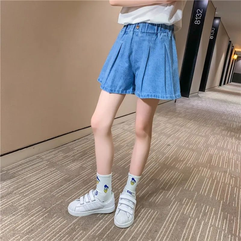 Girls denim shorts summer thin foreign style hakama girls all-match summer dress skirt pants big boy summer children's pants