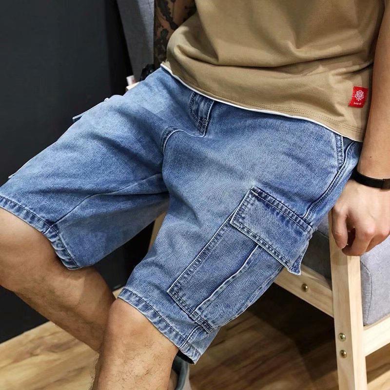 Denim shorts men's summer Hong Kong style self-cultivation simple all-match tooling five-point pants casual trendy brand handsome straight breeches
