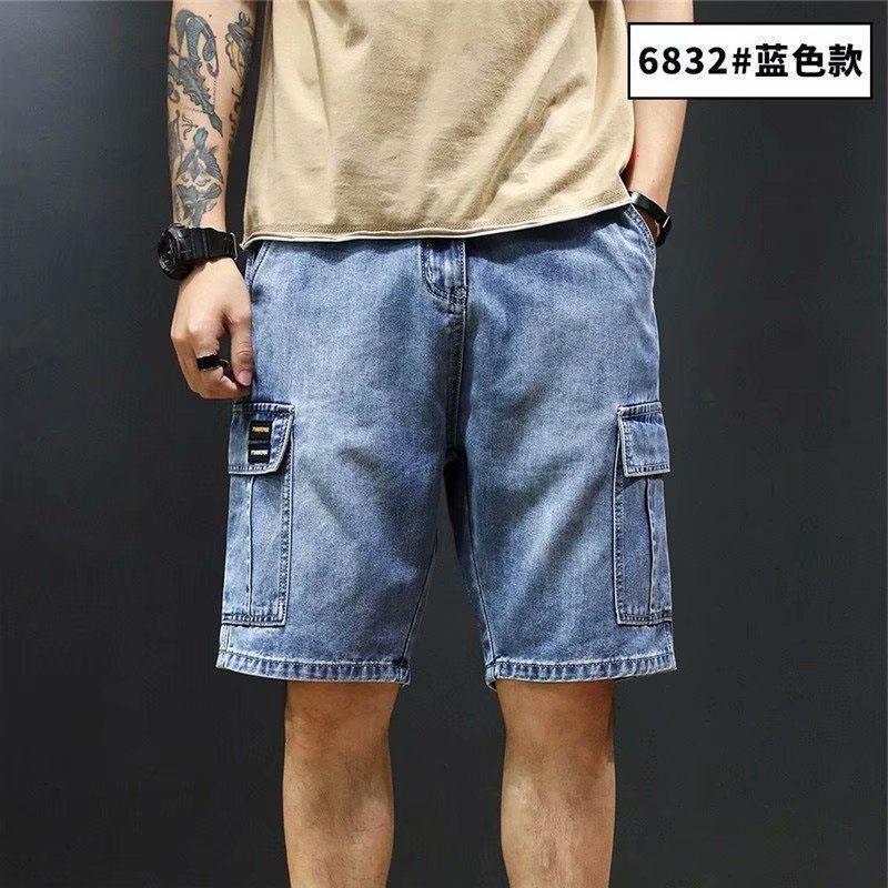 Denim shorts men's summer Hong Kong style self-cultivation simple all-match tooling five-point pants casual trendy brand handsome straight breeches