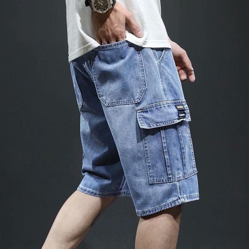 Denim shorts men's summer Hong Kong style self-cultivation simple all-match tooling five-point pants casual trendy brand handsome straight breeches