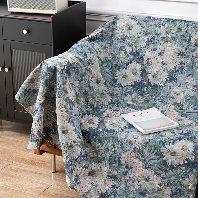 Monet flower internet celebrity garden oil painting style sofa towel relies on high-end jacquard sofa fabric thickened handmade diy luggage cloth