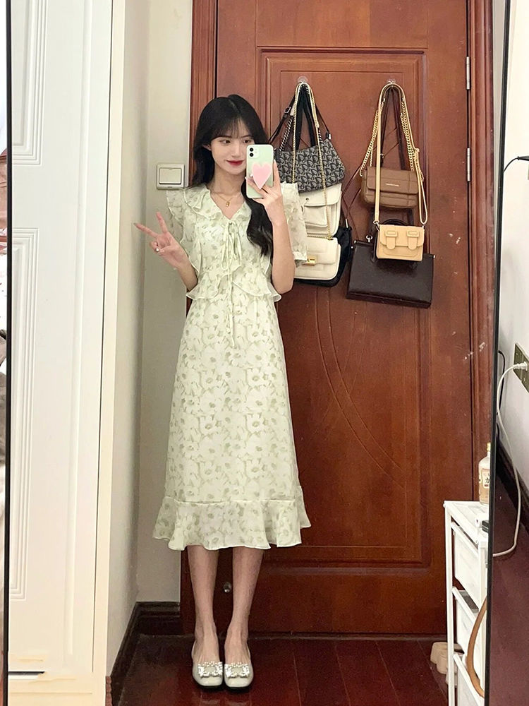 Floral Dress Temperament French Retro Waist Slim Chic Gentle Milk Sweet High Sense First Love Tea Break Skirt