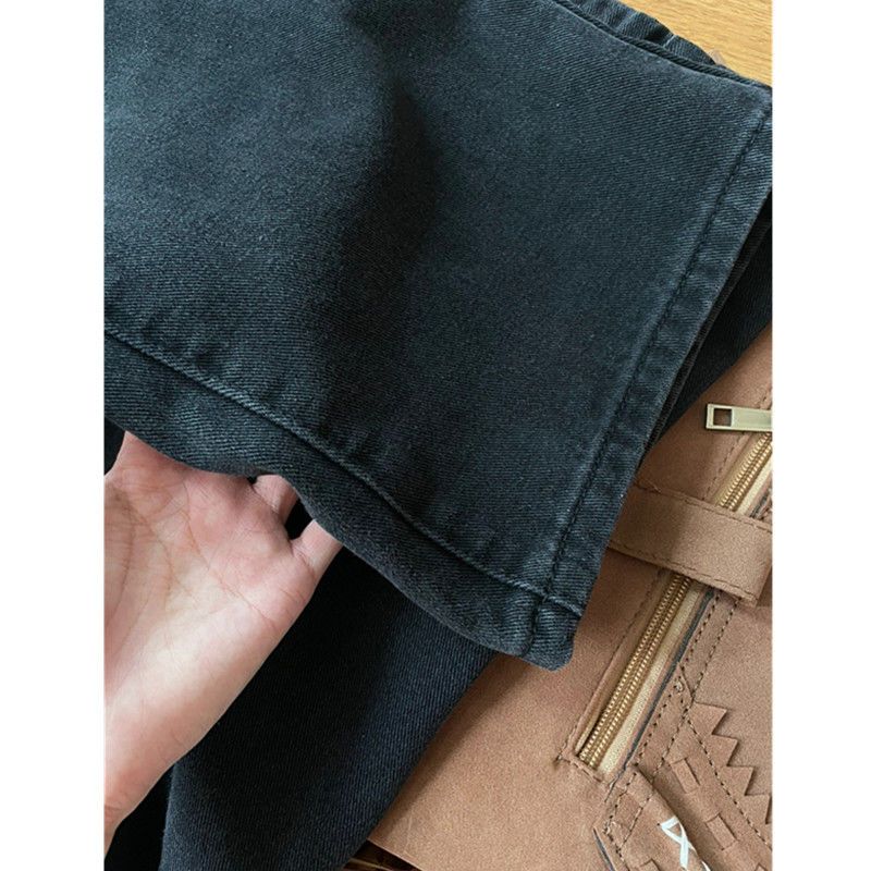 Women's black wide-leg jeans spring  thin section American style high waist loose slim drape trousers trendy