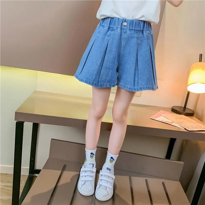 Girls denim shorts summer thin foreign style hakama girls all-match summer dress skirt pants big boy summer children's pants