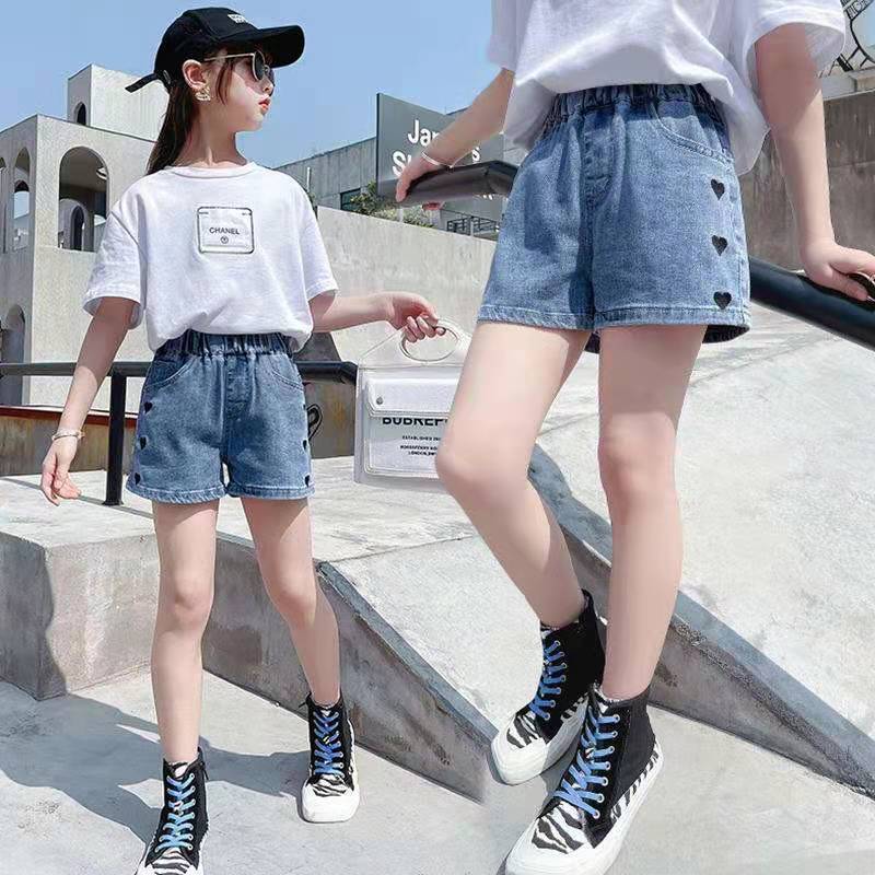 Girls denim shorts summer thin foreign style hakama girls all-match summer dress skirt pants big boy summer children's pants