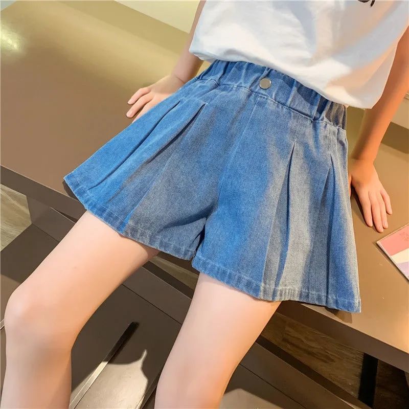 Girls denim shorts summer thin foreign style hakama girls all-match summer dress skirt pants big boy summer children's pants