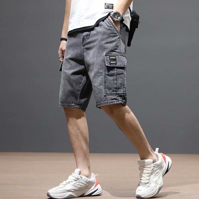 Denim shorts men's summer Hong Kong style self-cultivation simple all-match tooling five-point pants casual trendy brand handsome straight breeches