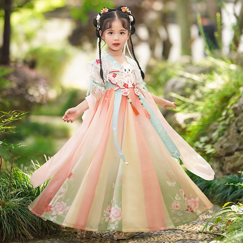 女童漢服夏季2023新款兒童古裝超仙連衣裙夏款唐裝襦裙改良中國風