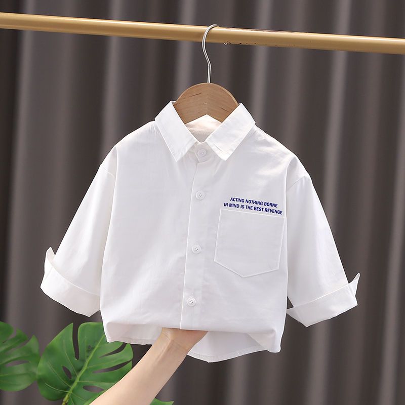 Boys pure cotton all-match white shirt trendy 2023 spring and autumn children's foreign style baby children's long-sleeved shirt
