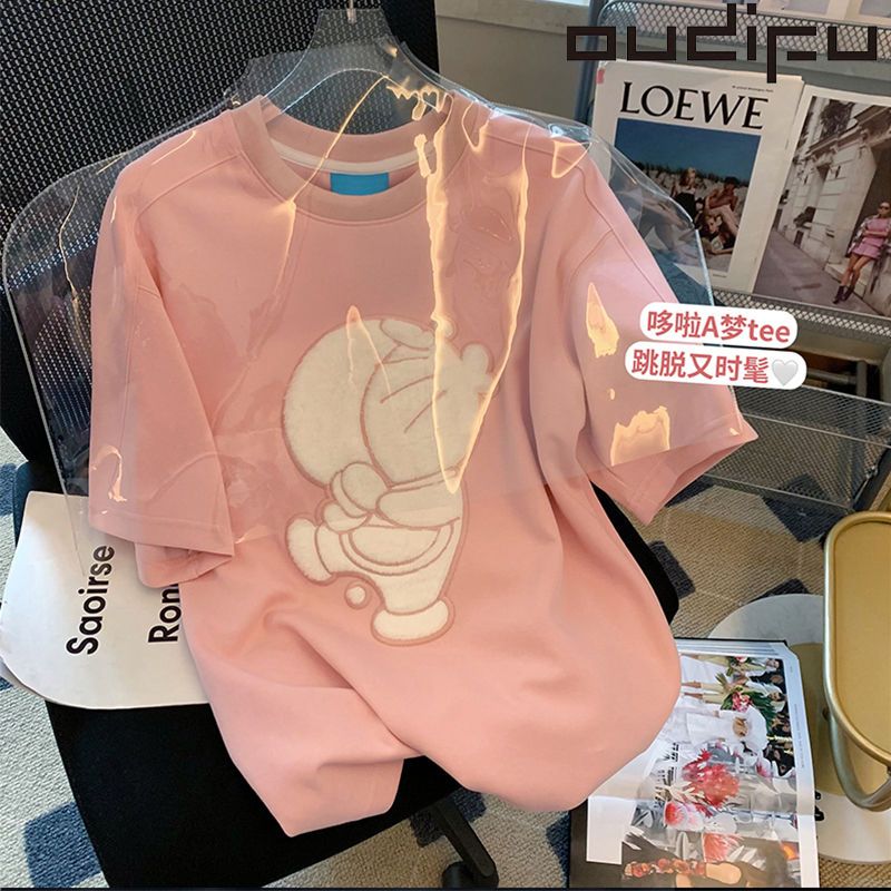 OUDIFU short-sleeved t-shirt women's summer 2023 new Korean version of loose cotton 100% all-match thin student tops