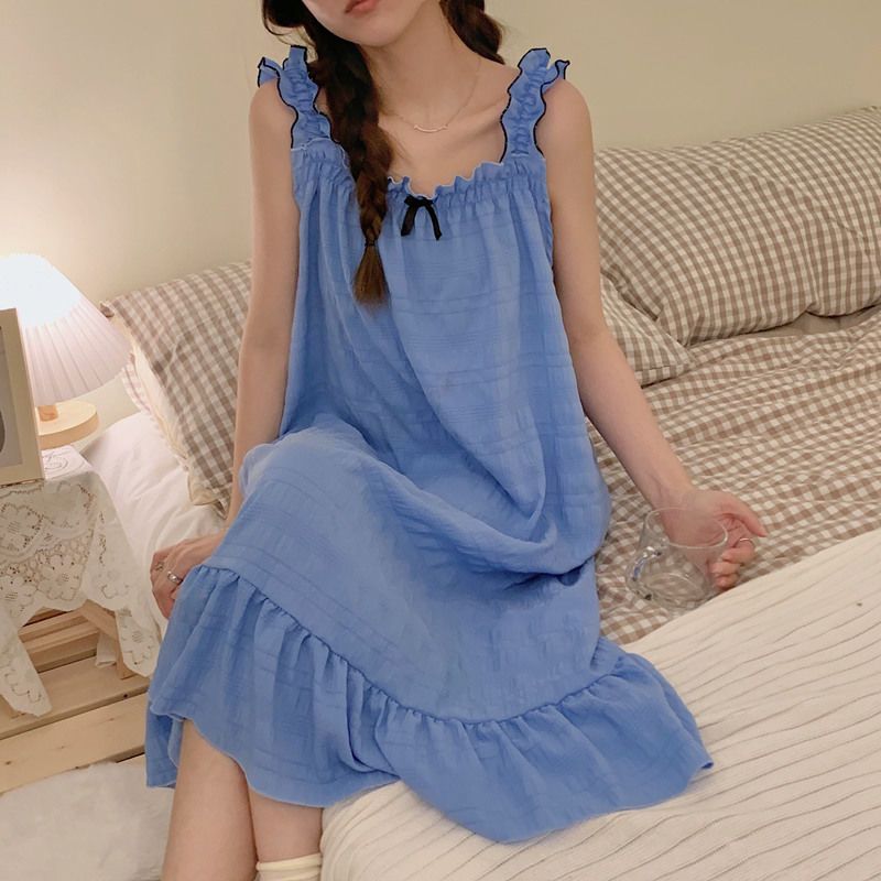 Suspender nightdress female summer sexy sweet girl pure desire wind pajamas fat mm200 catties large size can be worn outside home clothes