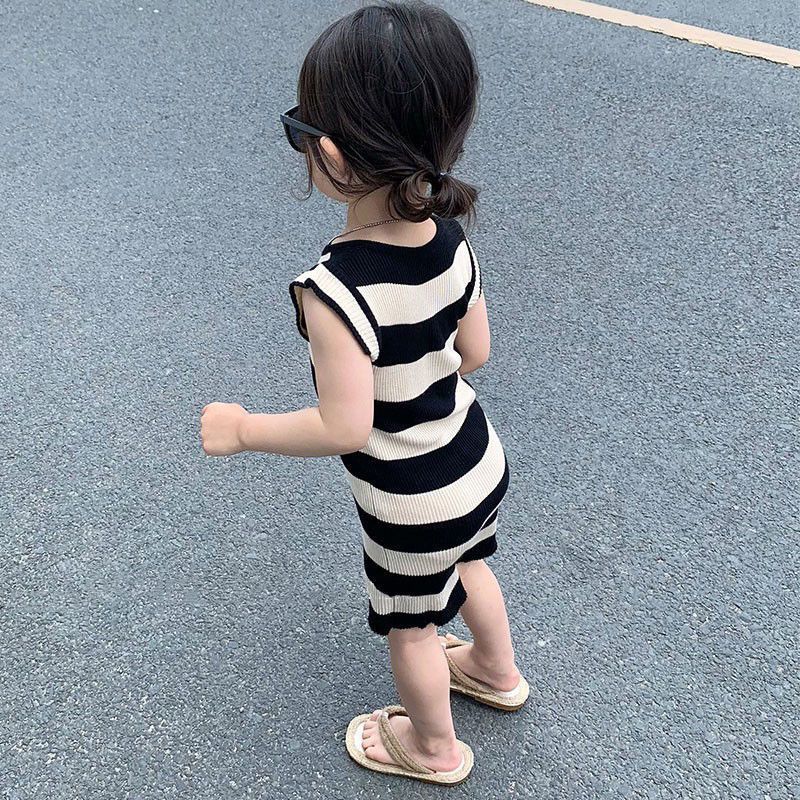 Korean children's clothing girls baby tight breathable dress children's female foreign style fashionable slim striped sleeveless skirt