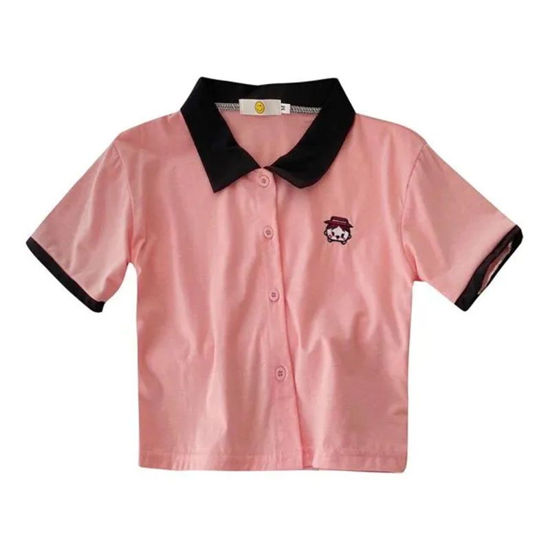 Pink short chic top women's summer  new short-sleeved polo collar t-shirt small man