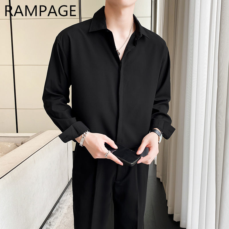 Rampage衬衫男夏季轻熟风男装韩版商务免烫垂感高级感长袖衬衣男