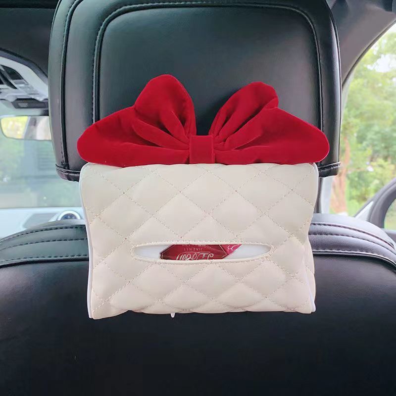 座椅装饰品女神简约挂式创意纸巾盒抽车用车车载红纸盒内网皮革