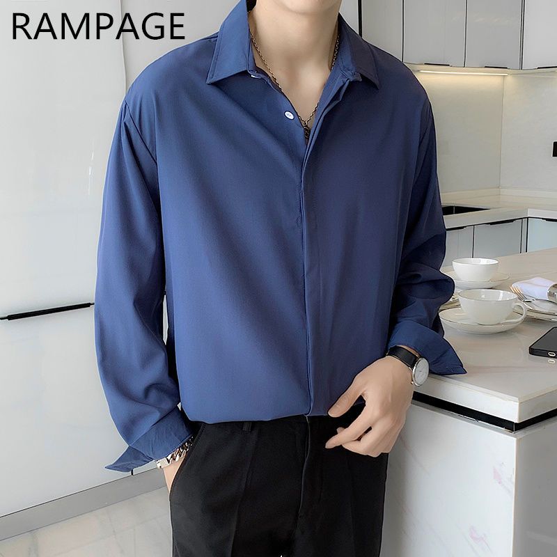 Rampage衬衫男夏季轻熟风男装韩版商务免烫垂感高级感长袖衬衣男