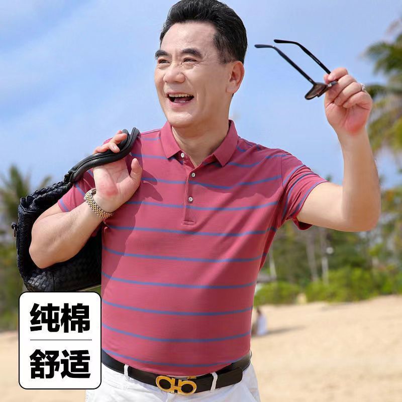 純棉爸爸夏裝短袖t恤50歲polo衫上衣服夏季薄款中老年人男士爺爺