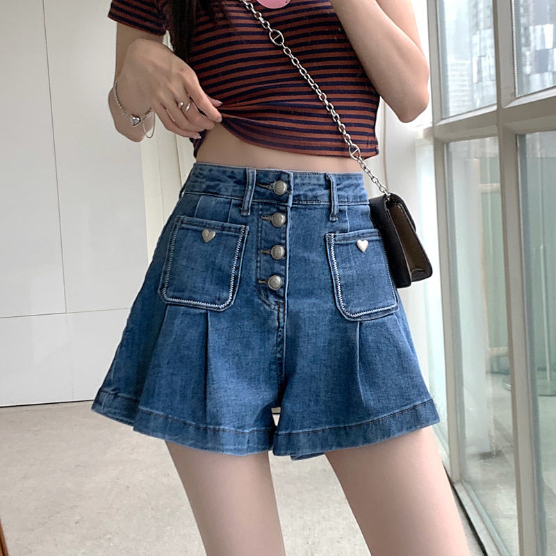 Stretch denim culottes for women summer 2023 new design niche hot girl A-line pants loose wide-leg shorts