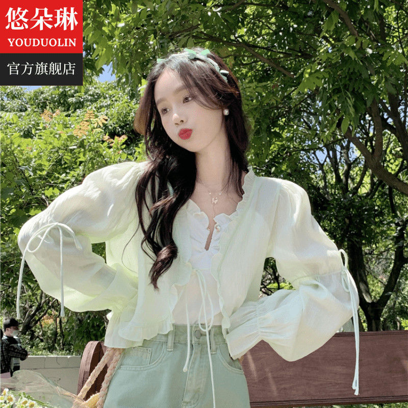 YOUDUOLIN 超仙防曬開衫女夏薄外套短款上衣配外搭小披肩空調衫