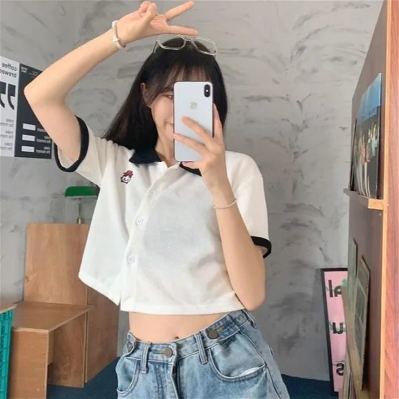  polo shirt sweet and spicy slim fit short lapel top design sense niche short-sleeved T-shirt female summer ins tide