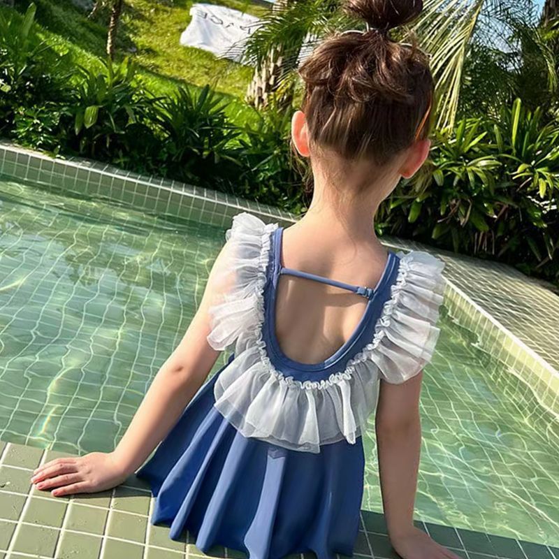 女童泳衣女孩6-12歲新款兒童洋氣寶寶露背連體泳衣裙子泳裝防走光