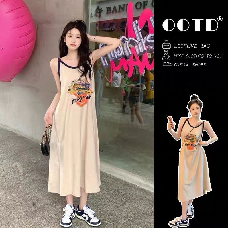 Summer women's clothing 2022 new loose casual t-shirt dress pear-shaped figure retro long camisole dress