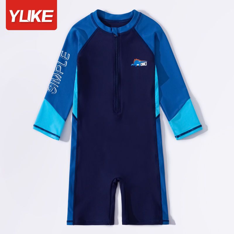 Children's swimsuit boys middle and big children 2022 new one-piece sunscreen quick-drying professional boy long-sleeved swimsuit equipment